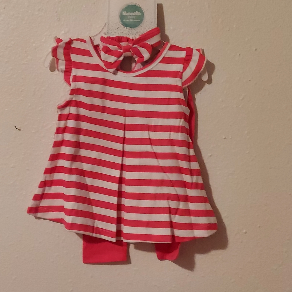 Nannette Baby Pink and White Striped Dress with Bow